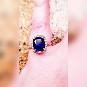 Emerald-Cut Blue & White Sapphire Ring in 14K Gold